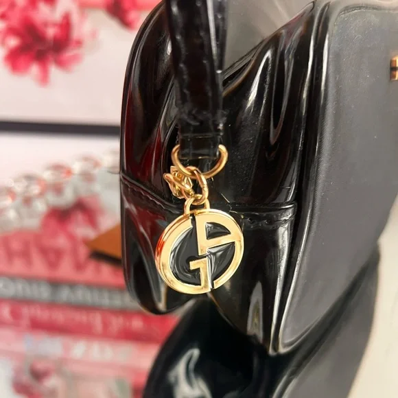 Giorgio Armani Black with Gold Accents wristlet or cosmetics bag - Picture 7 of 12